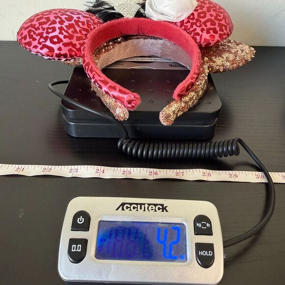 Disney Parks BUNDLE Rose Gold Sequin Pink Leopard Feather Minnie Headband Ears - Picture 8 of 8